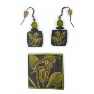Green and Black Floral Jewelry Set- Handmade vintage set